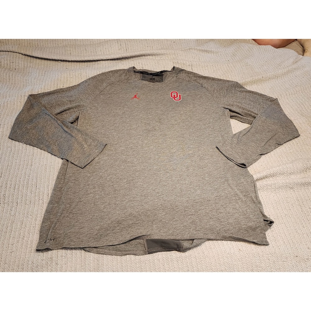 Jordan Oklahoma Sooners‎ Gray Dri-FIT Long Sleeve Training Shirt Mens XXL OU